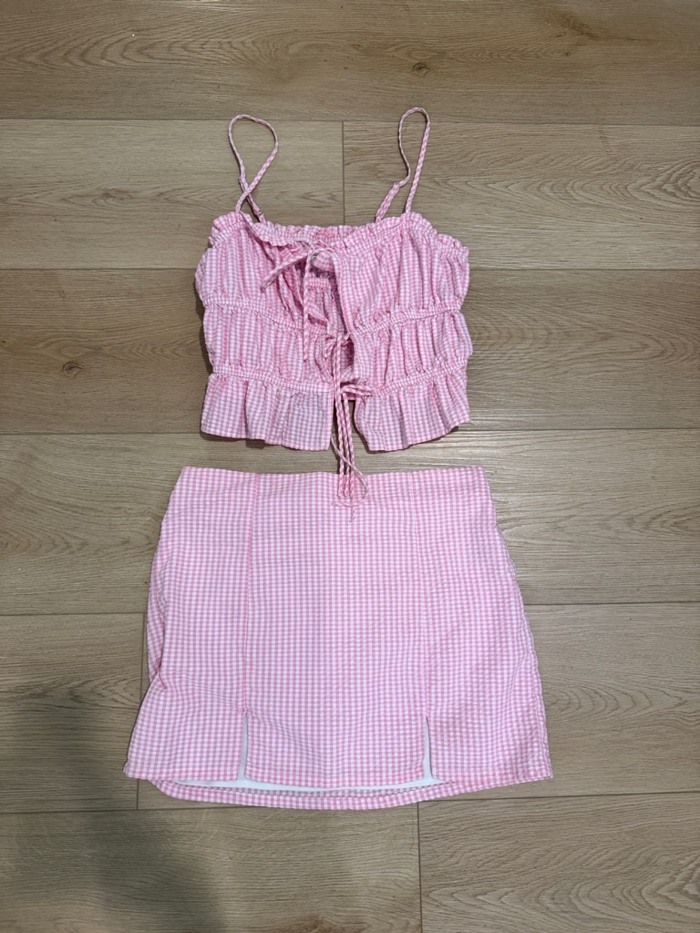 Pink Gingham Two-Piece Crop Top & Mini Skirt